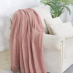BOURINA Coral Pink Throw Blanket 60 x80 Inches Textured Solid Soft Sofa Throw Bed Runner Knitted Decorative Blanket