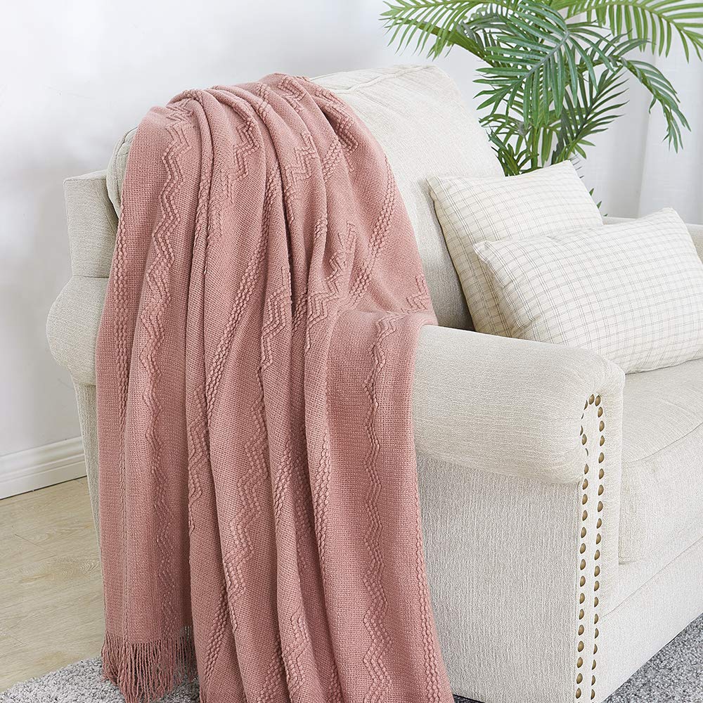 BOURINA Coral Pink Throw Blanket 60x80 Inch Knitted Soft Throw Sofa Blanket
