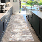 KOZYFLY Modern Abstract Washable Rug Runner 2.6x10 Hallway Rug Runner Non-Slip Soft Kitchen Runner Rugs, Multi Grey/Orange Striped Carpet for Entryway Bathroom