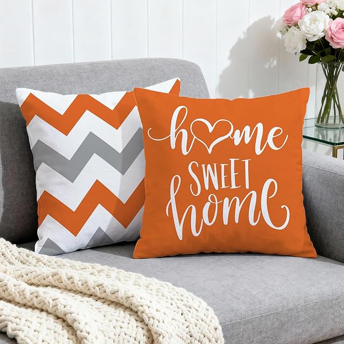 Hexagram Geometric Orange Pillow Covers 20x20 Set of 4, Decorative Outdoor Boho Modern Throw Pillow Covers, Home Sweet Home Farmhouse Cushion Case for Couch Sofa Bedroom Indoor Decor(No Insert)