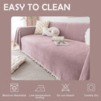 HANDONTIME Soild Couch Covers for Dogs Pink-Purple Sofa Covers Boho Cover for Sofa 3 Seats Chenille Sofa Throw Cover Mauve Sofa Covers for 3 Cushion Couch Tassel, Washable, Pet Friendly, 71" X118"