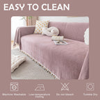 HANDONTIME Soild Couch Covers for Dogs Pink-Purple Sofa Covers Boho Cover for Sofa 3 Seats Chenille Sofa Throw Cover Mauve Sofa Covers for 3 Cushion Couch Tassel, Washable, Pet Friendly, 91" X150"