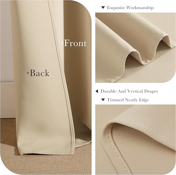 PONY DANCE Blackout Curtains for Bedroom - Back Tab & Rod Pocket Thermal Insulated Curtains Room Darkening Drapes for Living Room Sliding Door, 2 Panels, 52 x 95 Inch, Biscotti Beige