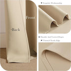PONY DANCE Living Room Curtains - Window Treatments Blackout Curtain Panels Back Tab & Rod Pocket Draperies Energy Saving Drapes for Dining Room, W 52 by L 72, Biscotti Beige, 2 Pieces