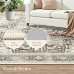Rugflix 9x12 Area Rugs for Living Room, Machine Washable Rug Non Slip Stain Resistance, Large Rug Vintage Distressed Soft Carpet for Bedroom, Dining Room, Home Office, Beige Grey