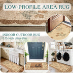 Othilic Front Door Mat Indoor Entrance - 2x4.3 Ft Tan Floral Washable Layered Doormat Outdoor Entrance Porch Rug Non-Slip Neutral Country Jute-Look Runner Rug for Kitchen Mud Laundry Room Porch Decor
