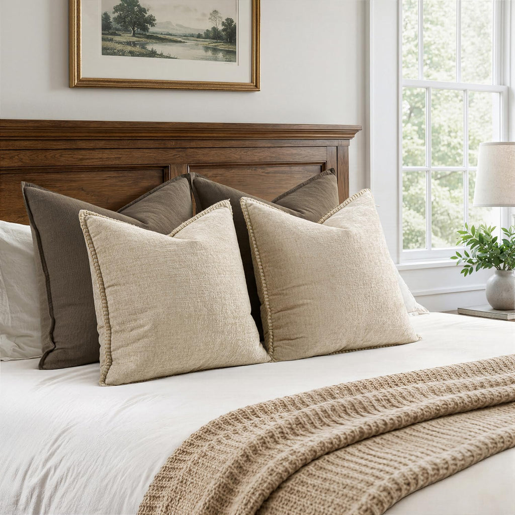 MIULEE Decorative Couch Throw Pillow Covers 18x18 Inch Beige 2 Pack