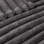 Exclusivo Mezcla King Size Flannel Fleece Blanket, Super Soft Striped Jacquard Bed Blanket, Lightweight Fuzzy Cozy for All Seasons, 90x104 Inches, Dark Grey
