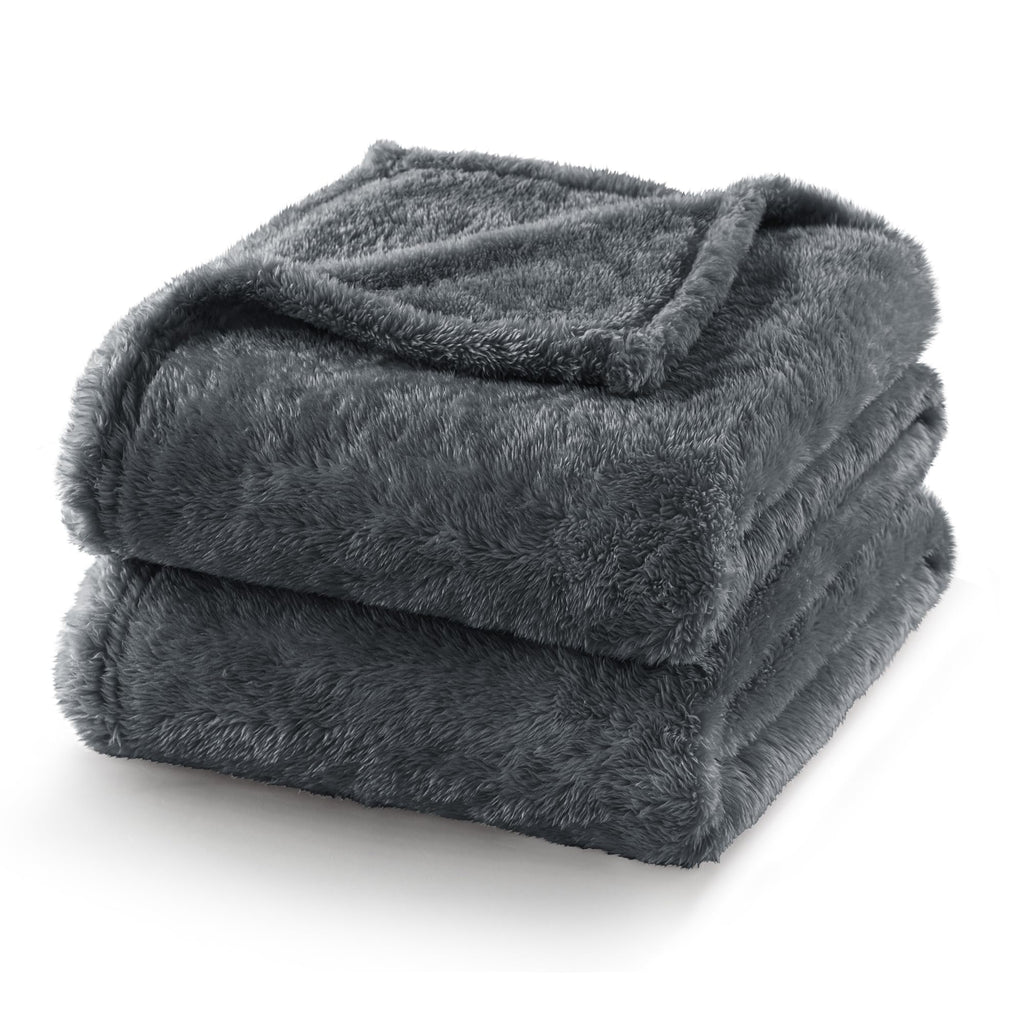 Exclusivo Mezcla Fuzzy Plush Fleece Bed Blanket Queen Size, Dark Grey
