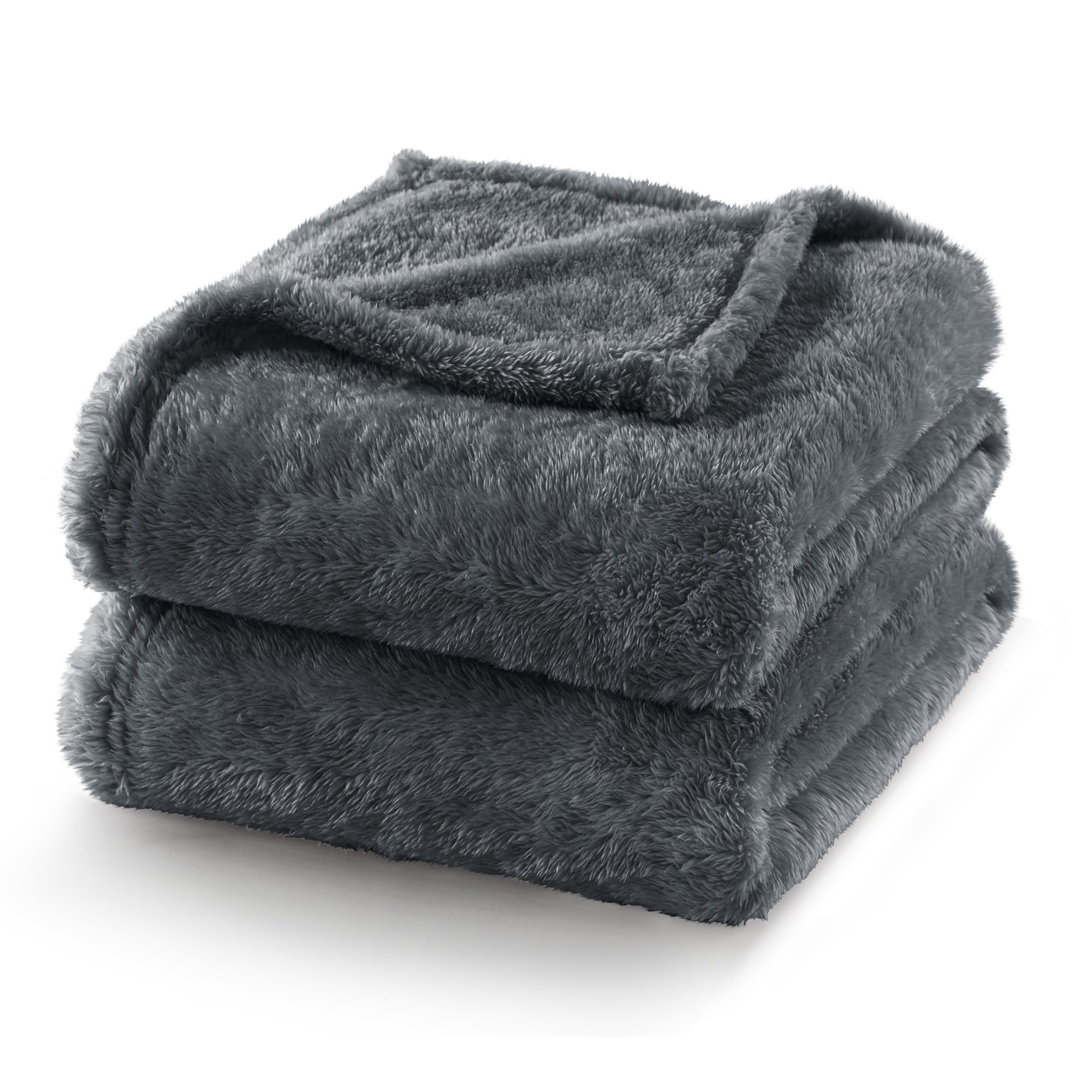 Exclusivo Mezcla Fuzzy Plush Fleece Bed Blanket Queen Size, Dark Grey
