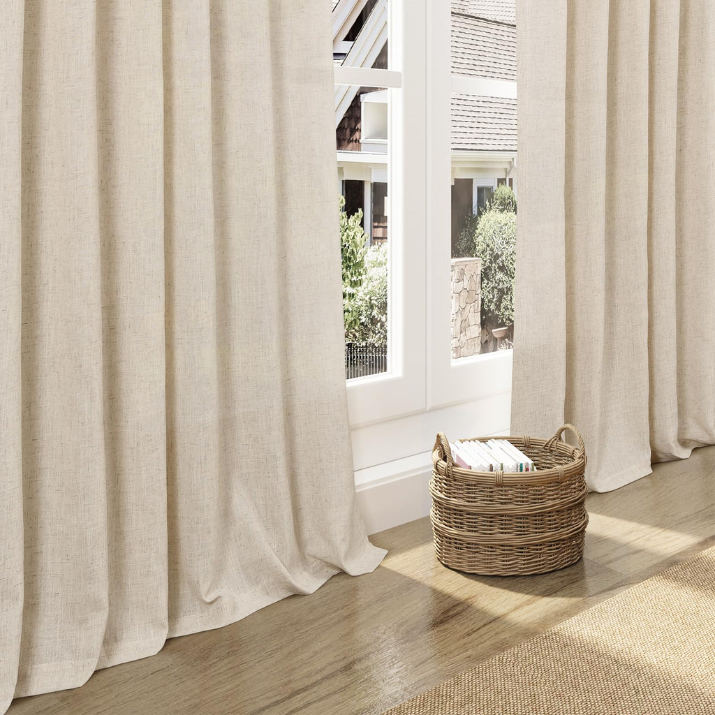 Nanspring Cream Beige Linen Curtains 84 Inches Long for Living Room Light Filtering Semi Sheer Curtain Back Tab Modern Farmhouse Decor Elegant Luxury Coastal Drapes for Bedroom Office 52x84,2 Panels
