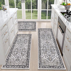 HEBE Boho Kitchen Rugs Set of 3, Non Slip Washable Kitchen Mats for Floor