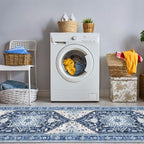Yamaziot Washable Runner Rug, 2x6 Non-Slip Boho Vintage Hallway Rug Runner with Rubber Backing, Stain Resistant & Low Pile Faux Wool Distressed Carpet Runner for Kitchen, Laundry, Entrance, Blue
