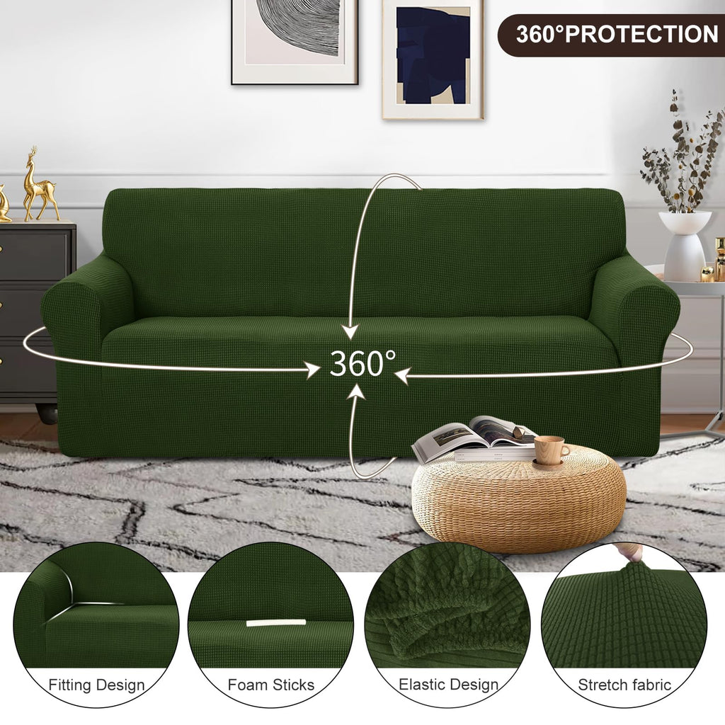 U-NICE HOME Stretch Couch Cover Slipcover for 3 Cushion Sofa, Bronze Green
