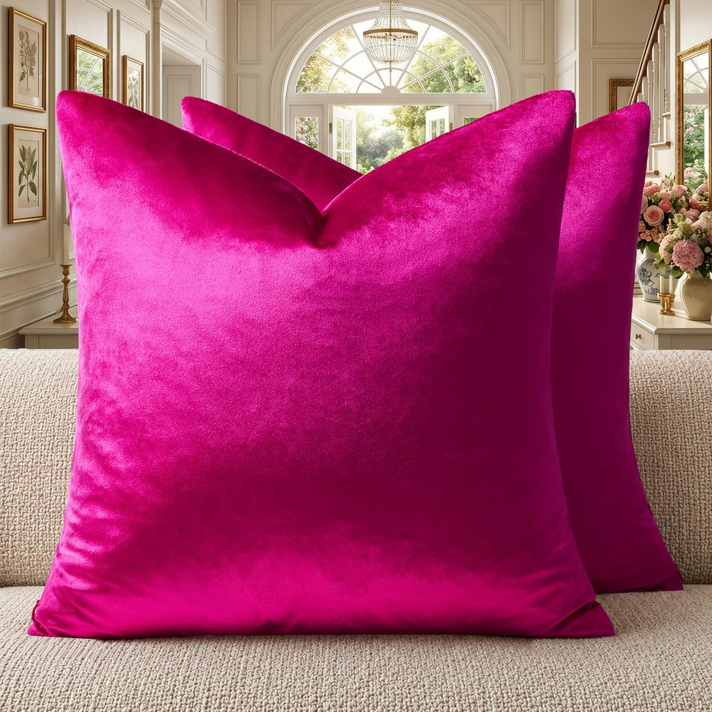 GIGIZAZA Hot Pink Velvet Pillow Covers 18x18 Decorative Pillows Pack of 2