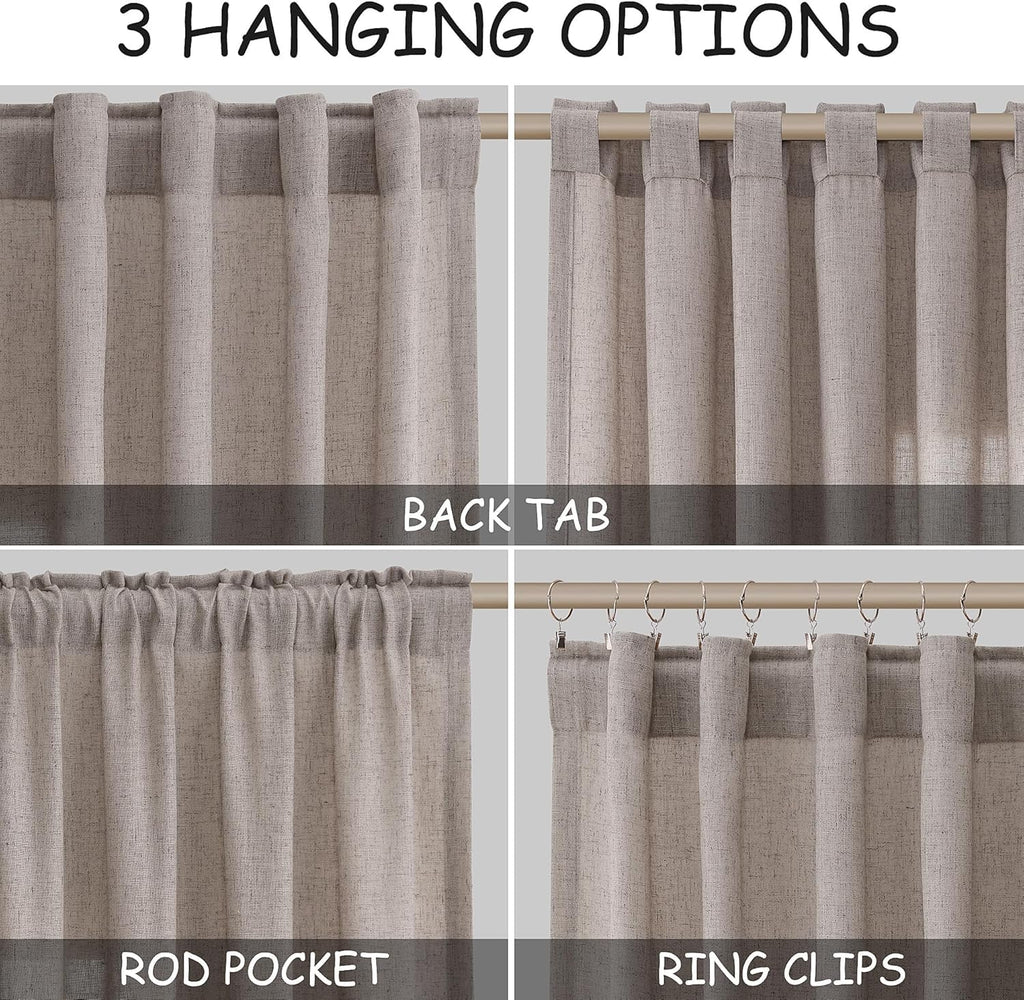 Brownish Grey Linen Curtains for Living Room Extra Long 126 Inches Long Back Tab Light Filtering Semi Sheer Curtain Modern Farmhouse Decor Floor to Ceiling High Window for Bedroom 52x126, 2 Panels