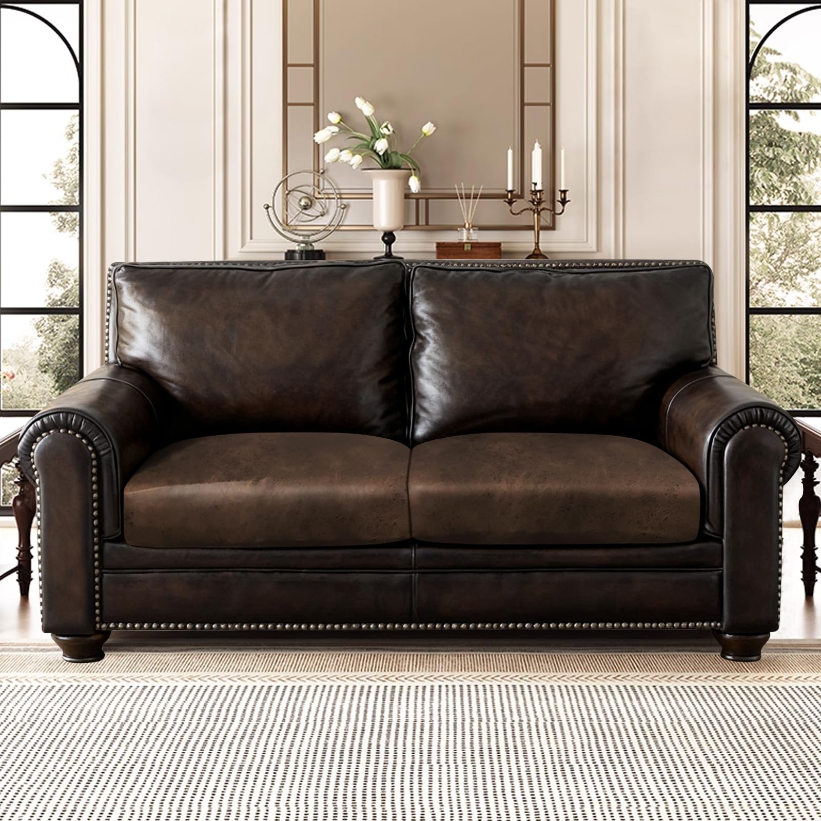 ANARACHON Leather Look Couch Cushion Covers Sofa Seat Slipcovers Sets Couches Furniture Protector for Sectional Armchair Loveseat Pets Kids Stretch Spandex Fabric (2 Cushion Loveseat, Brown)