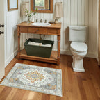 RELEANY Washable Area Rug, Small 2'x3', Beige/Carbon Grey/Orange