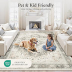 Rugflix 5x7 Area Rugs for Living Room, Machine Washable Rug Non Slip Stain Resistance, Large Rug Vintage Distressed Soft Carpet for Bedroom, Dining Room, Home Office, Beige Grey
