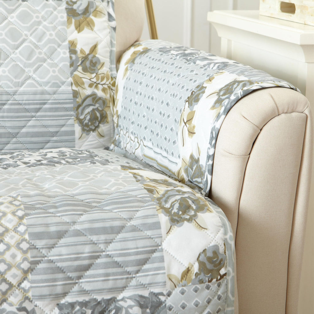 Great Bay Home Reversible Patchwork Recliner Cover - Washable Slipcover Furniture Protector with Elastic Straps - Perfect for Kids & Pets - Box-Stitched Detail (Grey)