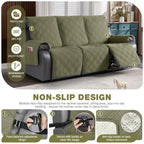TAOCOCO 100% Waterproof Recliner Sofa Cover, Non Slip Split Couch Covers for Reclining Couches with Straps, Washable Reclining Sofa Cover Furniture Protector for Kids Pets(3 Seater, Green)