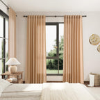 Nanspring Camel Linen Curtains 63 Inches Length 2 Panels Set for Living Room Back Tab Pocket Light Filtering Semi Sheer Drapes Modern Farmhouse Cotton Linen Textured Window Curtain 52X63 Inches