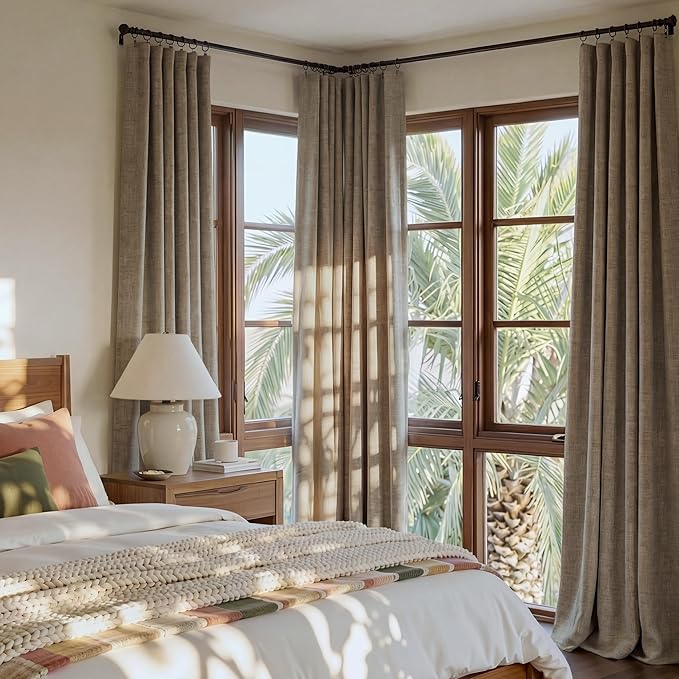 RYB HOME Burlap 100% Blackout Linen Curtains 78 Inch Long for Bedroom