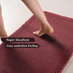 RESARE Waffle Bath Mat for Bathroom, Super Absorbent Bathroom Rugs Non Slip Machine Washable, Ultra Soft Quick Dry Boho Bath Rugs with Tassels for Floor, Upgraded Bordered Design, 18"x30" Dark Red