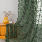YJ YANJUN Vintage Lace Curtains 84 Inches Long- Country Olive Green Boho Sheer Curtains for Living Room Bedroom Scalloped Light Filtering Christmas Décor 2 Panels Set W52 X L84 Dark Forest