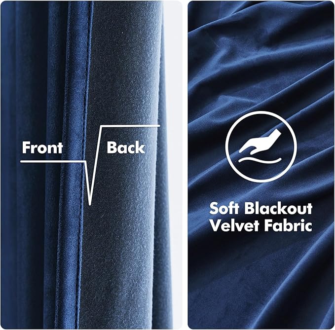 MIULEE 2 Panels Blackout Velvet Curtains Solid Soft Grommet Royal Blue Curtains Thermal Insulated Soundproof Room Darkening Curtains/Drapes/Panels for Living Room Bedroom 52 x 90 Inch