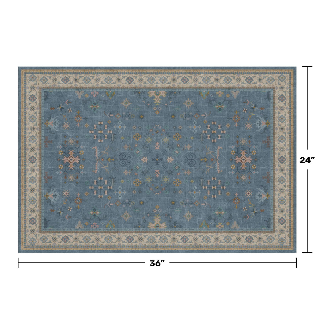 Blue 2x3 Washable Rug for Entryway Indoor, Kitchen Floor Waterproof, Bathroom, Powder Room, Non Slip Low Pile Stain & Fade Resistant, Modern Eclectic Floral Decor