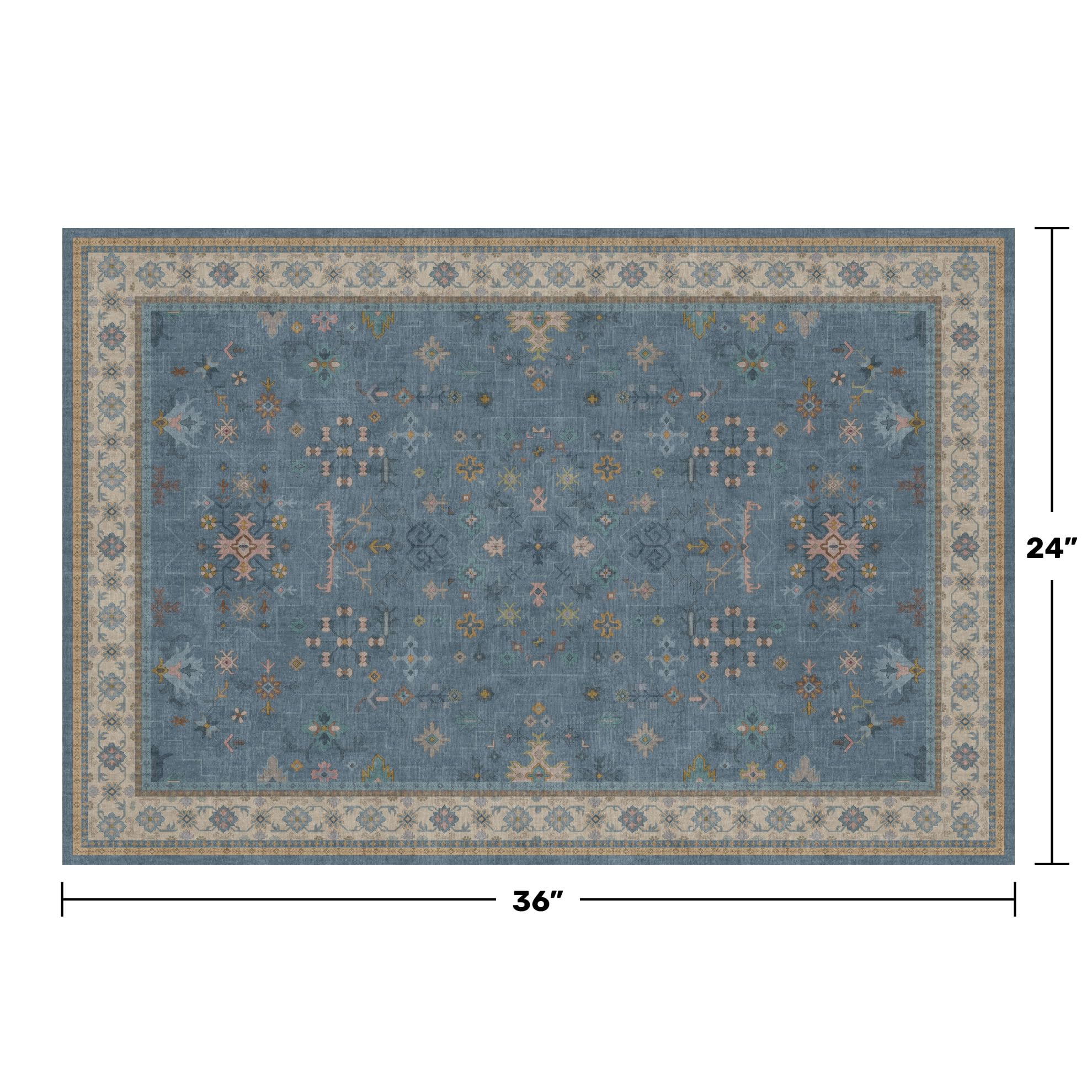 Blue 2x3 Washable Rug for Entryway Indoor, Kitchen Floor Waterproof, Bathroom, Powder Room, Non Slip Low Pile Stain & Fade Resistant, Modern Eclectic Floral Decor