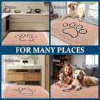 OLANLY Dog Door Mat for Muddy Paws 48x30, Paw Print Design, Absorbs Moisture and Dirt, Absorbent Non-Slip Washable Doormat, Quick Dry Chenille Mud Mat for Dogs, Entry Indoor Entryway Carpet, Peach