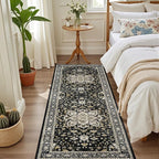 Hallway Runner Rug Non Slip - Washable 2.6x8 Kitchen Rugs for Living Room, Low-Pile Soft Bedroom Rug Indoor Floor Stain Resistant Carpets for Entryway, Laundry, Bathroom Black Gold