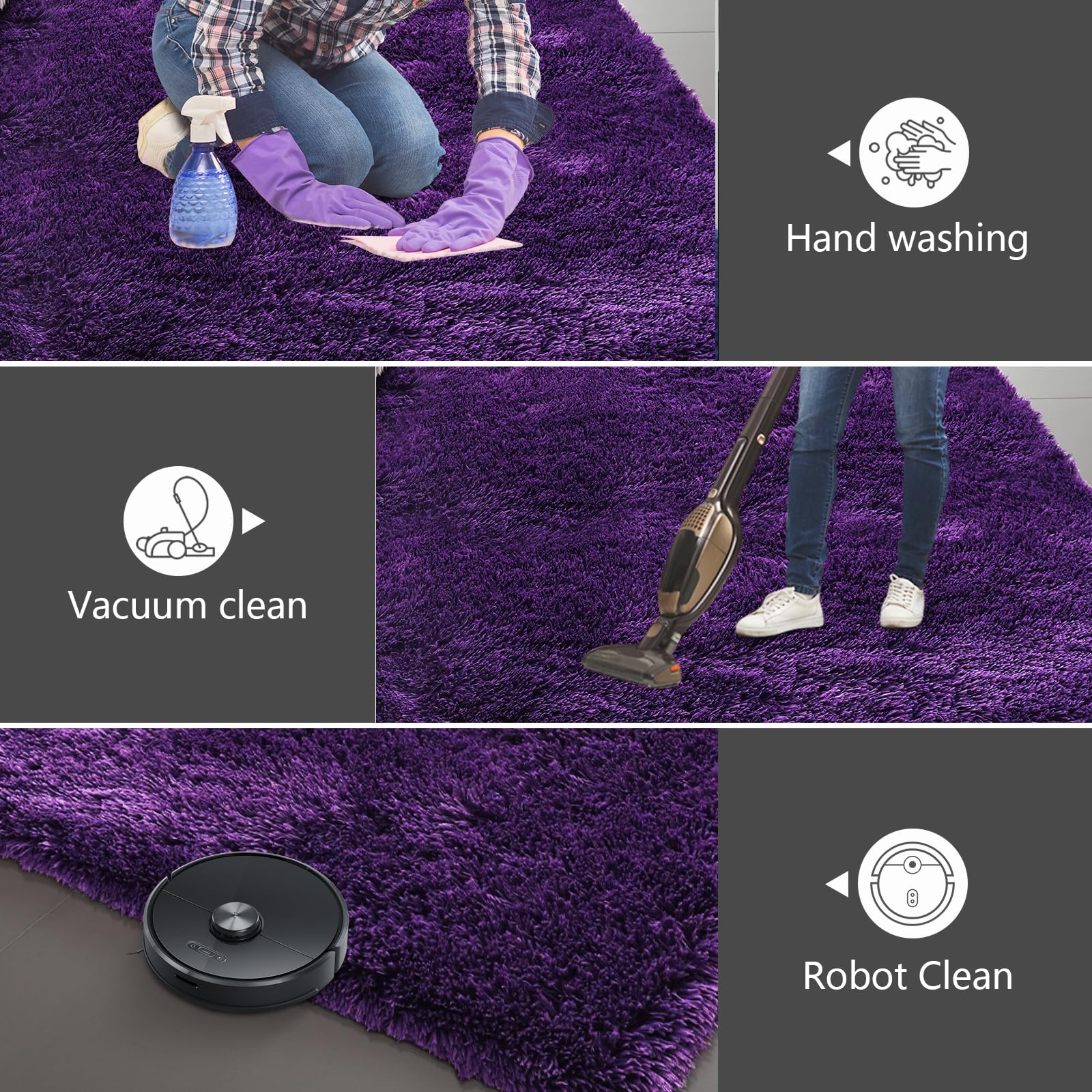 9X12 Large Shag Area Rugs for Living Room Bedroom,Big Soft Purple Fluffy Rug for Bedroom Dorm,Indoor Carpet Plush Rugs for Living Room Home Decor,Purple