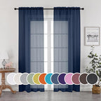 OWENIE Navy Blue Sheer Curtains 90 Inches Long, Solid Light Filtering Sheer Curtains for Bedroom, Window Voile Sheer Curtain Panels/Drapes/Treatment for Living Room, 2Pcs, Each 42" W x 90" L Inch