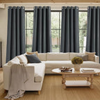 NICETOWN Faux Linen Charcoal Gray Blackout Curtains 84 inches Long for Living Room - Privacy Panels for Bedroom, Modern Farmhouse Style Easy Care Grommet Top, 2 Panels, W52 by L84