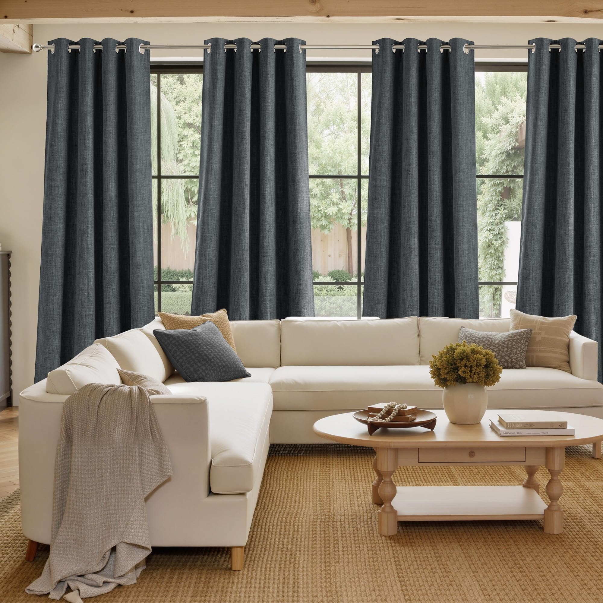 NICETOWN Faux Linen Charcoal Gray Blackout Curtains 84 inches Long for Living Room - Privacy Panels for Bedroom, Modern Farmhouse Style Easy Care Grommet Top, 2 Panels, W52 by L84
