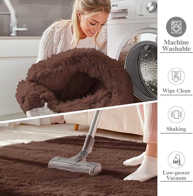 OLANLY 5x5 Area Rugs for Living Room Bedroom, Machine Washable Soft Fluffy Shaggy Bedside Rug, Indoor Floor Carpet for Kids Girls and Boys, Dorms, Nursery Rooms, Home Decor Aesthetic, Coffee