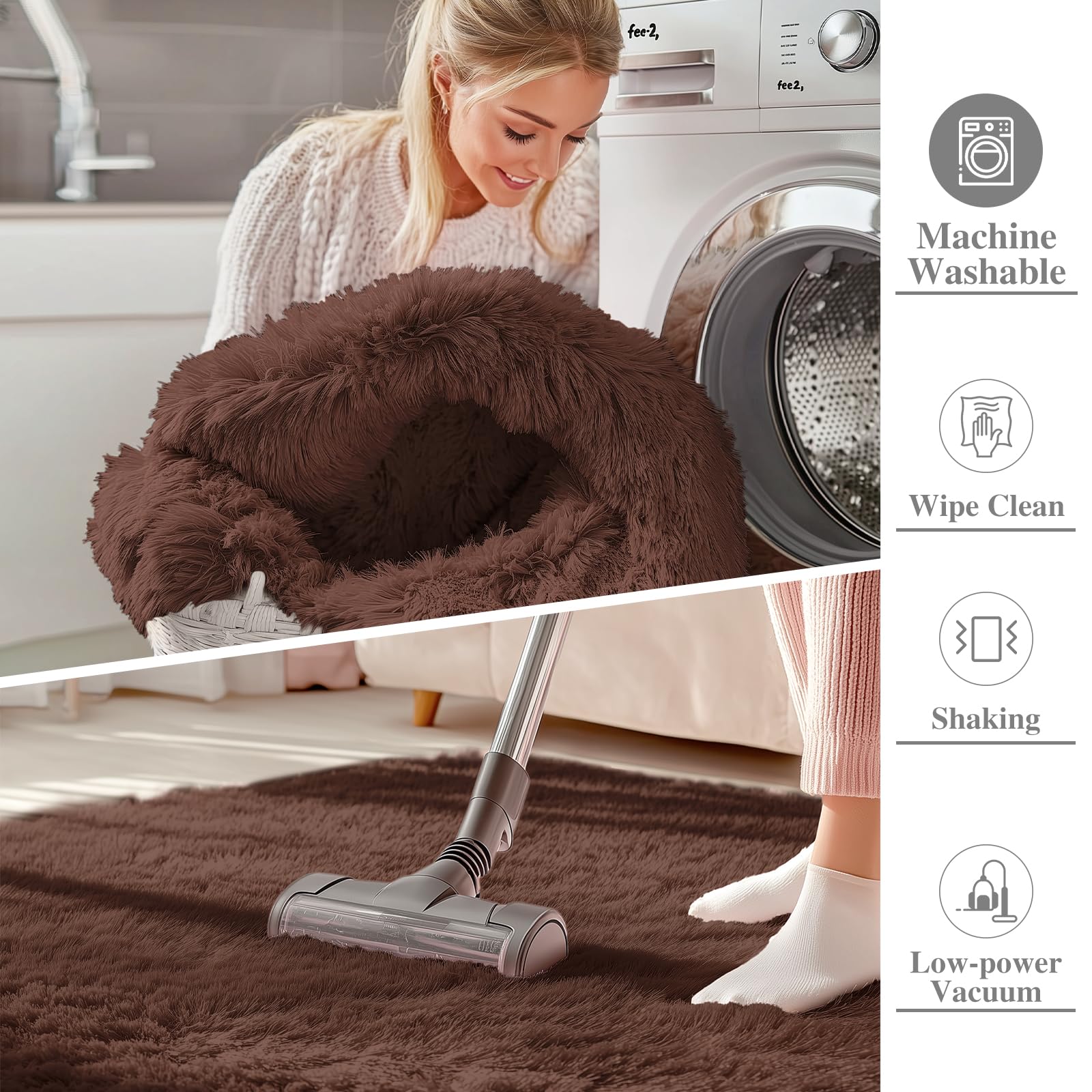 OLANLY 2x8 Machine Washable Runner Rugs for Hallway, Soft Fluffy Shaggy Bedside Rugs for Bedroom, Living Room, Indoor Floor Carpet for Kids Girls and Boys, Nursery Rooms, Home Decor Aesthetic, Coffee