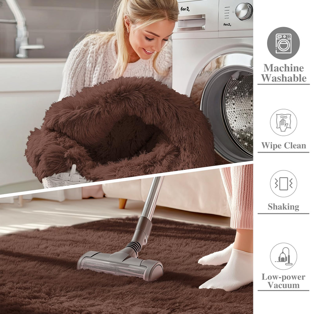 OLANLY 7x7 Machine Washable Large Area Rugs for Living Room, Bedroom, Soft Fluffy Shaggy Bedside Rug, Indoor Floor Carpet for Kids Girls and Boys, Dorms, Nursery, Home Decor Aesthetic, Coffee