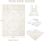 8x10 Area Rugs for Living Room: Washable Rug Vintage Large Rugs Soft Non Slip Low Pile Rug Floral Distressed Floor Carpet for Bedroom Kitchen Nursery Dining Room Home Office (Beige, 8'x10')