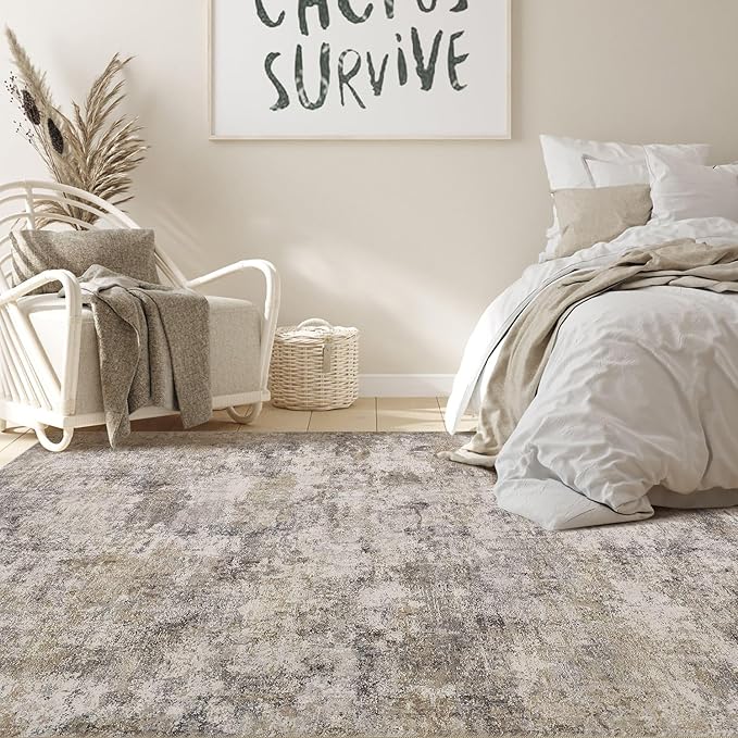 Nakagishi Boho 7x9 Area Rug Living Room Rugs Machine Washable Brown Grey