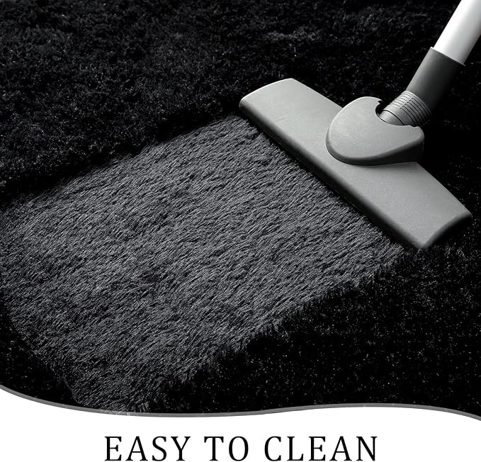 Chicrug Soft Runner Rugs for Bedroom Living Room Plush Fluffy Rug 3x8 Feet, Shag Furry Area Rug Carpet Non Shedding for Nursery Children Kids Girls Room Home Decorative, Black