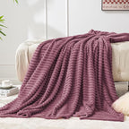 BEDELITE Fleece Throw Blanket for Couch – 3D Ribbed Jacquard Soft and Warm Decorative Fuzzy Blanket – Cozy, Fluffy, Plush Lightweight Plum Throw Blankets for Bed, Sofa, 50x60 inches