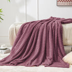 BEDELITE 3D Ribbed Jacquard Plum Fleece Twin Blanket for Bed, 60x80 Inch