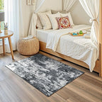 Washable Area Rugs 3'x5' Non-Slip Modern Abstract Soft for Living Room Entryway Bedroom Nursery, Print Pattern, Black Navy Blue Gray
