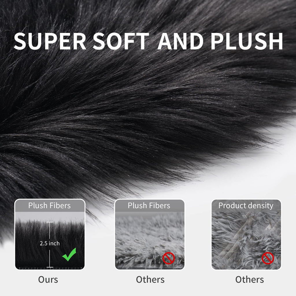 Tangsoo Round Faux Fur Rugs,Sheepskin Round Rugs 3ft,Soft Black Circle Rug
