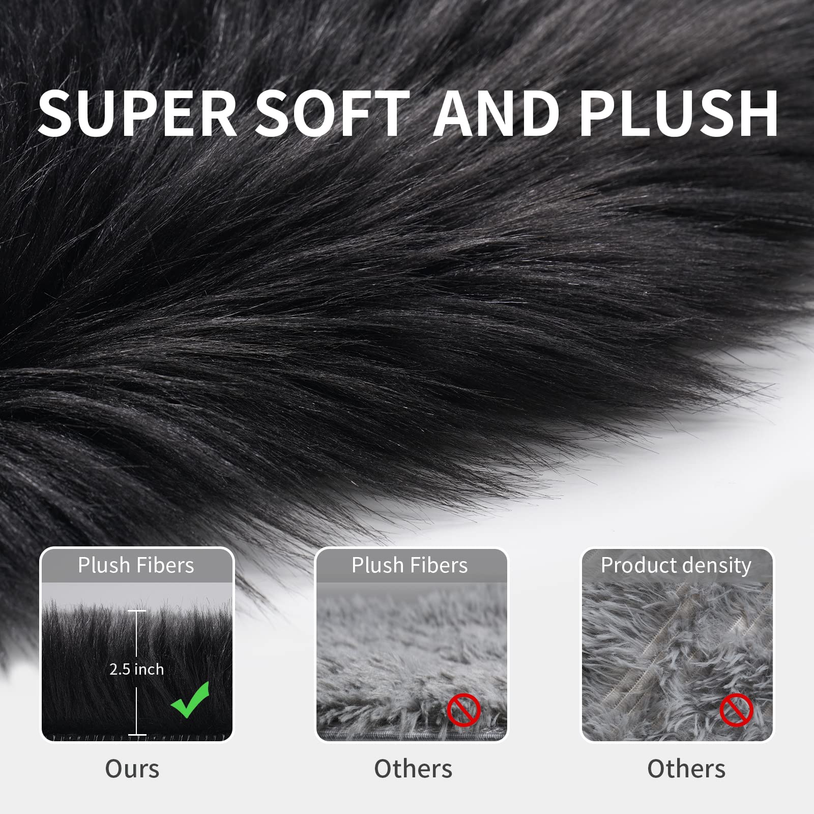 Tangsoo Round Faux Fur Rugs,Sheepskin Round Rugs 3ft,Soft Black Circle Rug