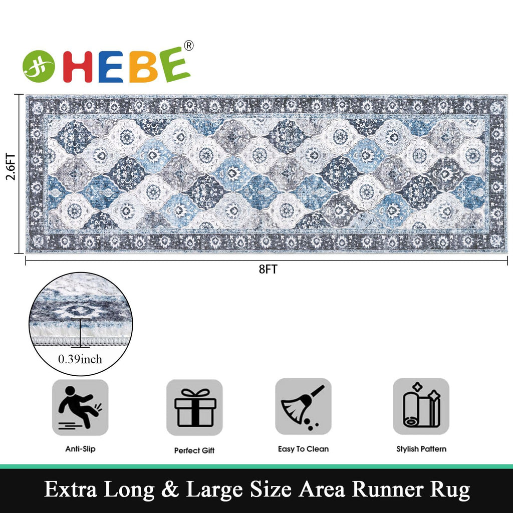 HEBE Hallway Runner Rug 2'8''x8', Washable Non Slip Kitchen Rug Runner